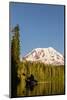 USA, WA. Woman kayaker paddles on calm, scenic Takhlakh Lake with Mt. Adams in the background.-Gary Luhm-Mounted Photographic Print