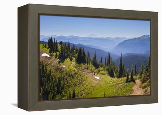 USA, Washington. Backpackers on Cowlitz Divide of Wonderland Trail-Gary Luhm-Framed Premier Image Canvas