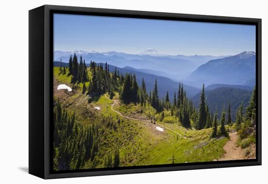 USA, Washington. Backpackers on Cowlitz Divide of Wonderland Trail-Gary Luhm-Framed Premier Image Canvas