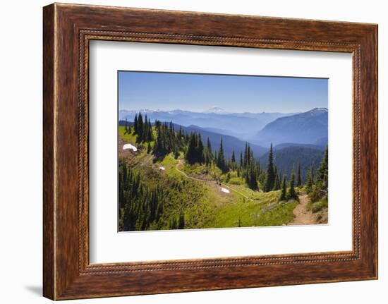 USA, Washington. Backpackers on Cowlitz Divide of Wonderland Trail-Gary Luhm-Framed Photographic Print