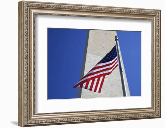 USA, Washington DC. American flag and the Washington Monument.-Jaynes Gallery-Framed Photographic Print