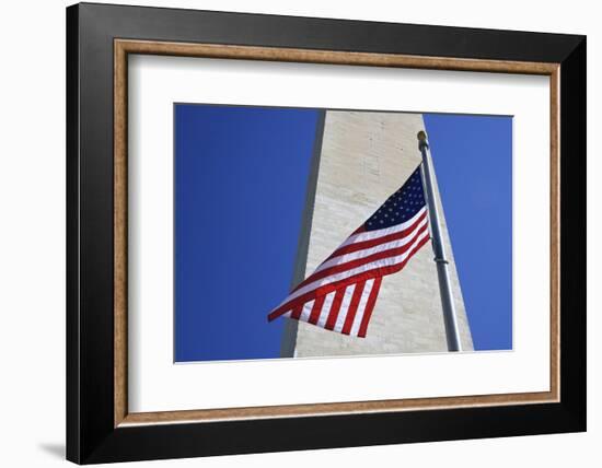 USA, Washington DC. American flag and the Washington Monument.-Jaynes Gallery-Framed Photographic Print