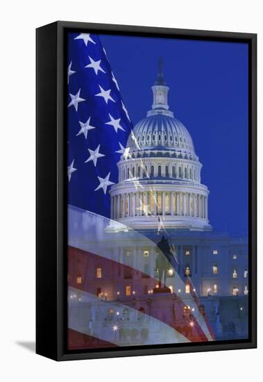 USA, Washington DC. Composite of flag and Capitol Building at night.-Jaynes Gallery-Framed Premier Image Canvas