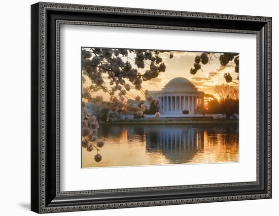 USA, Washington DC, Jefferson Memorial with Cherry Blossoms at Sunrise-Hollice Looney-Framed Photographic Print