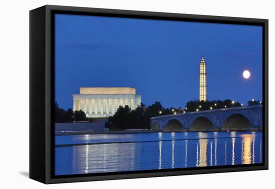 USA, Washington DC, Moon Rising Over the Memorial Bridge and the Lincoln Memorial,-Hollice Looney-Framed Premier Image Canvas