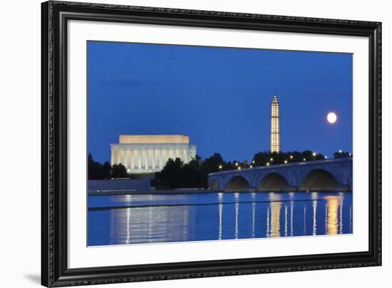 USA, Washington DC, Moon Rising Over the Memorial Bridge and the Lincoln Memorial,-Hollice Looney-Framed Premium Photographic Print