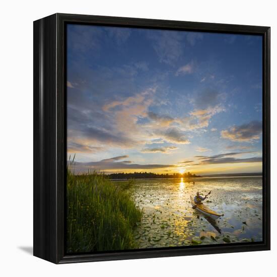 USA, Washington. Kayaker Paddling on Lake Washington's Union Bay-Gary Luhm-Framed Premier Image Canvas