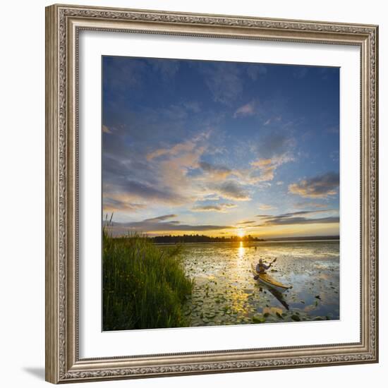 USA, Washington. Kayaker Paddling on Lake Washington's Union Bay-Gary Luhm-Framed Photographic Print