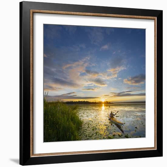 USA, Washington. Kayaker Paddling on Lake Washington's Union Bay-Gary Luhm-Framed Photographic Print