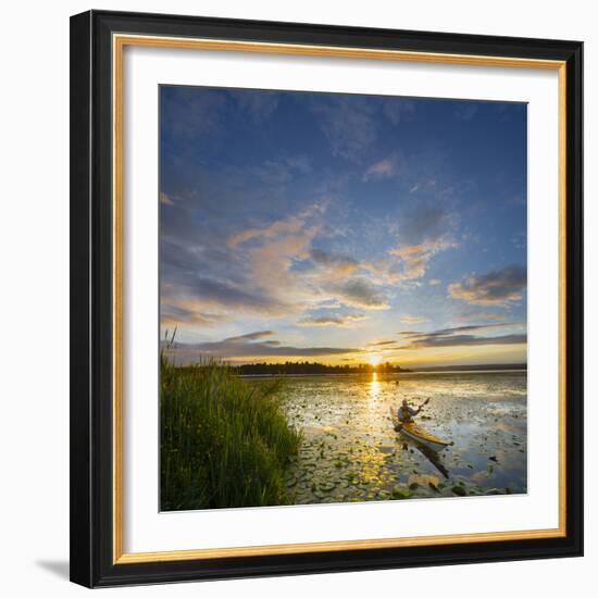 USA, Washington. Kayaker Paddling on Lake Washington's Union Bay-Gary Luhm-Framed Photographic Print