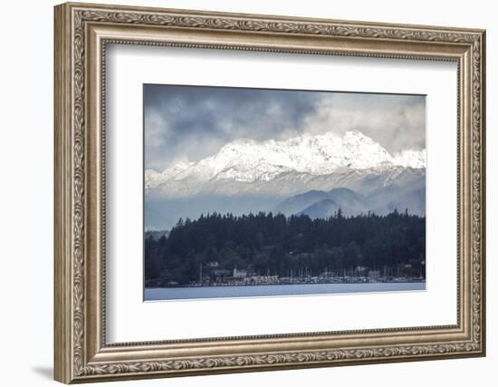 USA, Washington. Olympic Mountains behind Brownsville Marina.-Trish Drury-Framed Photographic Print