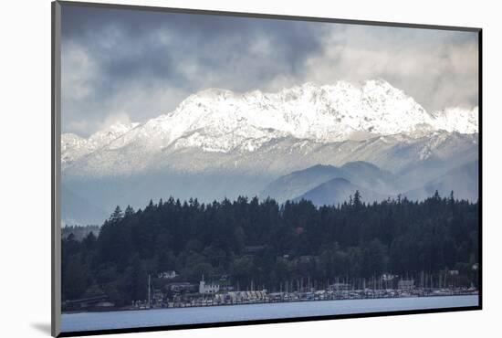 USA, Washington. Olympic Mountains behind Brownsville Marina.-Trish Drury-Mounted Photographic Print