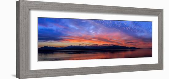 USA, Washington, Seabeck. Sunset panoramic of Hood Canal and Olympic Mountains.-Jaynes Gallery-Framed Photographic Print