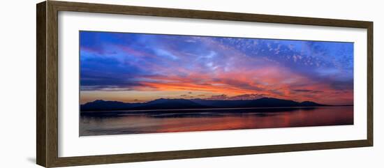 USA, Washington, Seabeck. Sunset panoramic of Hood Canal and Olympic Mountains.-Jaynes Gallery-Framed Photographic Print