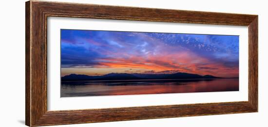 USA, Washington, Seabeck. Sunset panoramic of Hood Canal and Olympic Mountains.-Jaynes Gallery-Framed Photographic Print