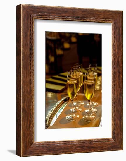 USA, Washington, Seattle. Champagne glasses at formal dinner.-Richard Duval-Framed Photographic Print