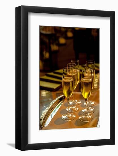 USA, Washington, Seattle. Champagne glasses at formal dinner.-Richard Duval-Framed Photographic Print