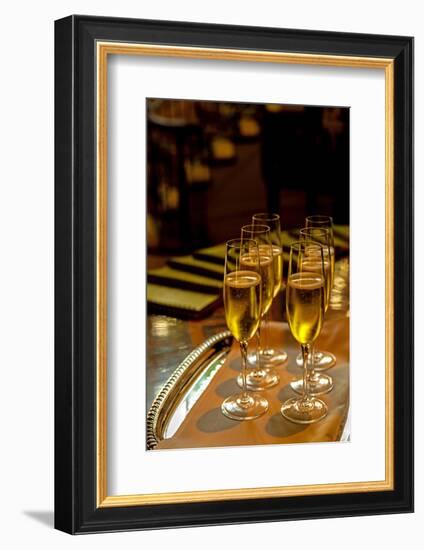 USA, Washington, Seattle. Champagne glasses at formal dinner.-Richard Duval-Framed Photographic Print