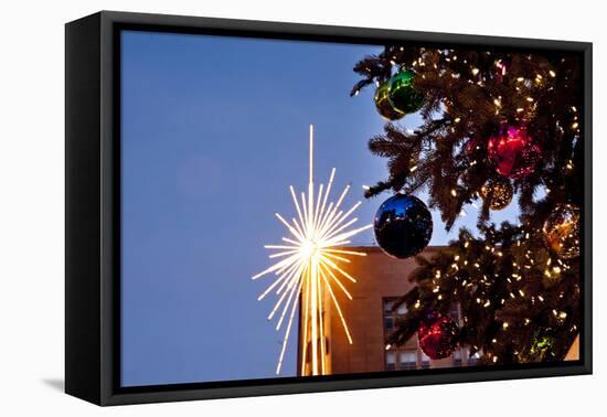 USA, Washington, Seattle. Christmas lights in downtown Seattle-Richard Duval-Framed Premier Image Canvas