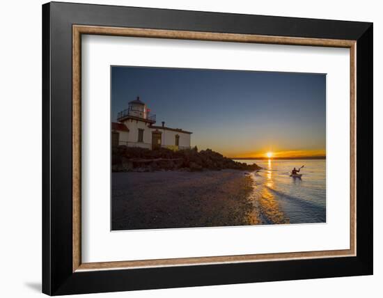 USA, Washington, Seattle. Kayaker Near Discovery Park Lighthouse-Gary Luhm-Framed Photographic Print