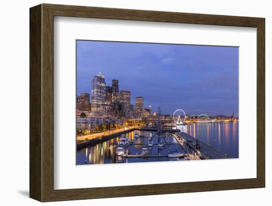 USA, Washington, Seattle. Night Time Skyline from Pier 66-Brent Bergherm-Framed Photographic Print