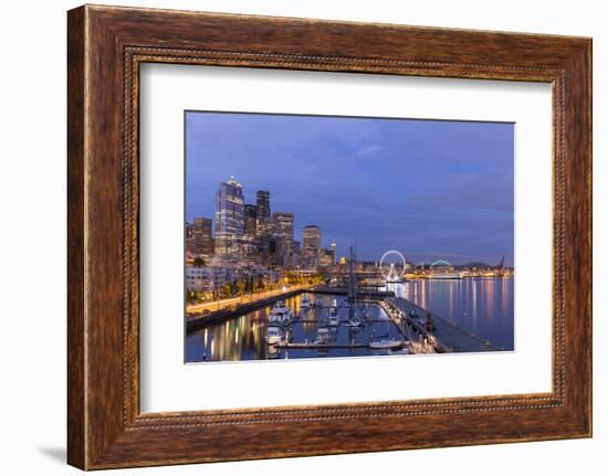 USA, Washington, Seattle. Night Time Skyline from Pier 66-Brent Bergherm-Framed Photographic Print