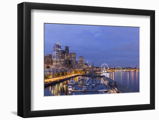 USA, Washington, Seattle. Night Time Skyline from Pier 66-Brent Bergherm-Framed Photographic Print