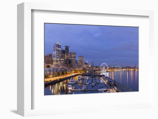 USA, Washington, Seattle. Night Time Skyline from Pier 66-Brent Bergherm-Framed Photographic Print