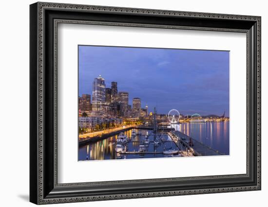 USA, Washington, Seattle. Night Time Skyline from Pier 66-Brent Bergherm-Framed Photographic Print