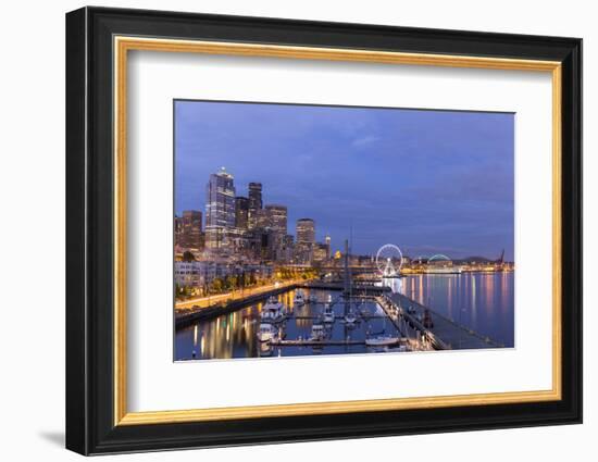 USA, Washington, Seattle. Night Time Skyline from Pier 66-Brent Bergherm-Framed Photographic Print