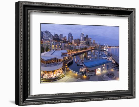 USA, Washington, Seattle. Night Time Skyline from Pier 66-Brent Bergherm-Framed Photographic Print