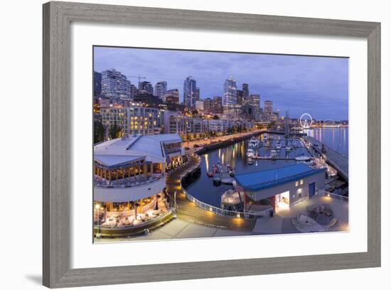 USA, Washington, Seattle. Night Time Skyline from Pier 66-Brent Bergherm-Framed Photographic Print