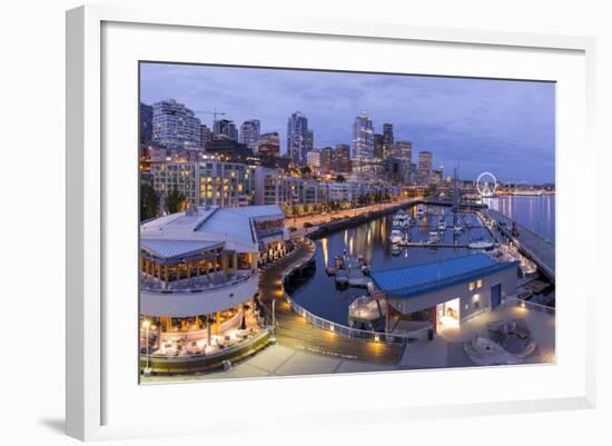 USA, Washington, Seattle. Night Time Skyline from Pier 66-Brent Bergherm-Framed Photographic Print