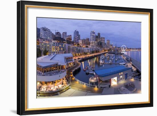 USA, Washington, Seattle. Night Time Skyline from Pier 66-Brent Bergherm-Framed Photographic Print