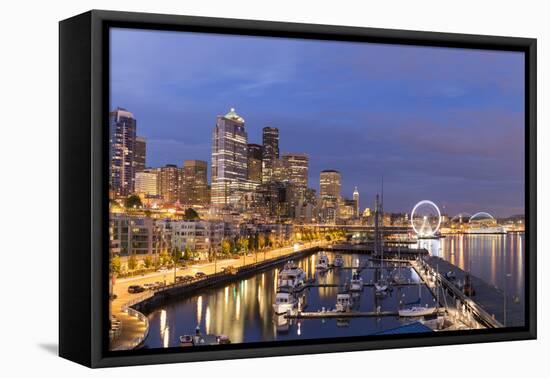 USA, Washington, Seattle. Night Time Skyline from Pier 66-Brent Bergherm-Framed Premier Image Canvas