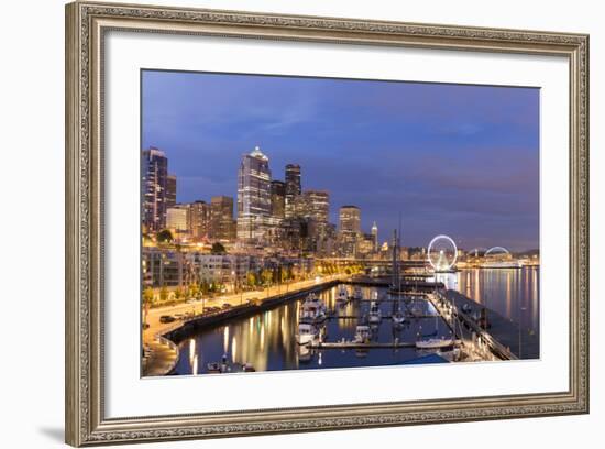 USA, Washington, Seattle. Night Time Skyline from Pier 66-Brent Bergherm-Framed Photographic Print