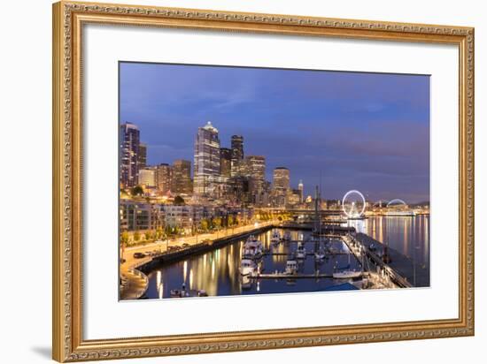 USA, Washington, Seattle. Night Time Skyline from Pier 66-Brent Bergherm-Framed Photographic Print