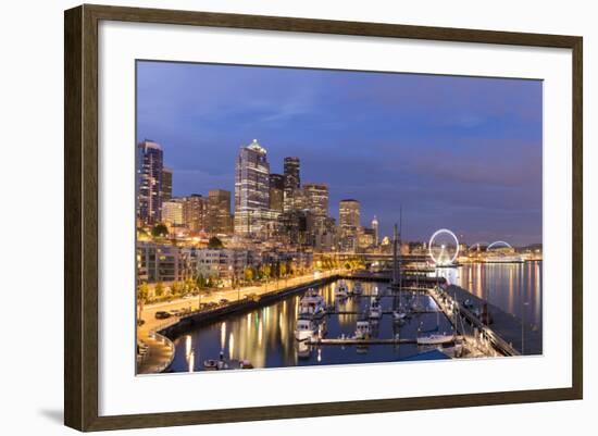 USA, Washington, Seattle. Night Time Skyline from Pier 66-Brent Bergherm-Framed Photographic Print