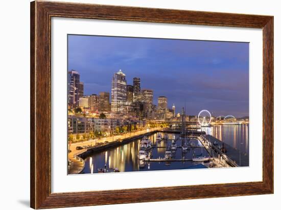 USA, Washington, Seattle. Night Time Skyline from Pier 66-Brent Bergherm-Framed Photographic Print