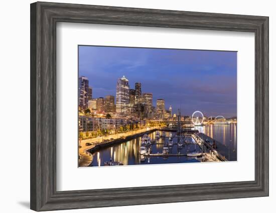 USA, Washington, Seattle. Night Time Skyline from Pier 66-Brent Bergherm-Framed Photographic Print