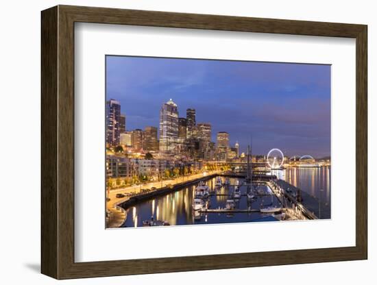 USA, Washington, Seattle. Night Time Skyline from Pier 66-Brent Bergherm-Framed Photographic Print