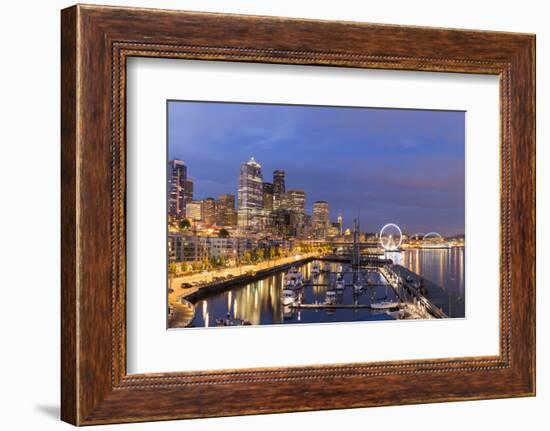 USA, Washington, Seattle. Night Time Skyline from Pier 66-Brent Bergherm-Framed Photographic Print