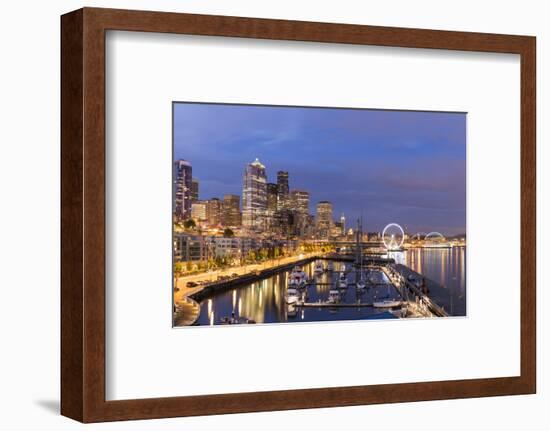 USA, Washington, Seattle. Night Time Skyline from Pier 66-Brent Bergherm-Framed Photographic Print