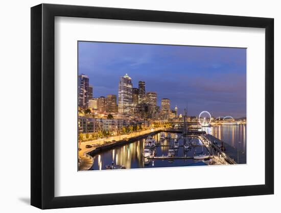 USA, Washington, Seattle. Night Time Skyline from Pier 66-Brent Bergherm-Framed Photographic Print