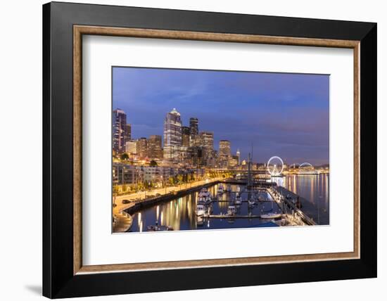 USA, Washington, Seattle. Night Time Skyline from Pier 66-Brent Bergherm-Framed Photographic Print