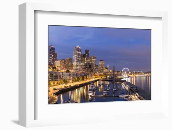 USA, Washington, Seattle. Night Time Skyline from Pier 66-Brent Bergherm-Framed Photographic Print