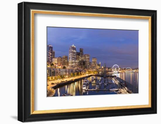 USA, Washington, Seattle. Night Time Skyline from Pier 66-Brent Bergherm-Framed Photographic Print