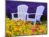 USA, Washington State, Adirondack chairs In Field of Lavender and Poppies-Terry Eggers-Mounted Photographic Print