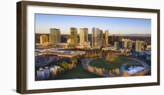 USA, Washington State, Bellevue. Downtown Park and skyline.-Merrill Images-Framed Photographic Print