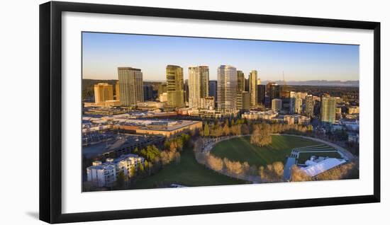 USA, Washington State, Bellevue. Downtown Park and skyline.-Merrill Images-Framed Photographic Print